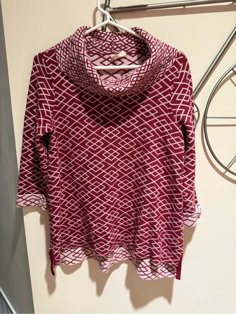 Moth Anthropologie Alpaca Blend Geometric Cowl Neck Tunic Sweater Burgundy M